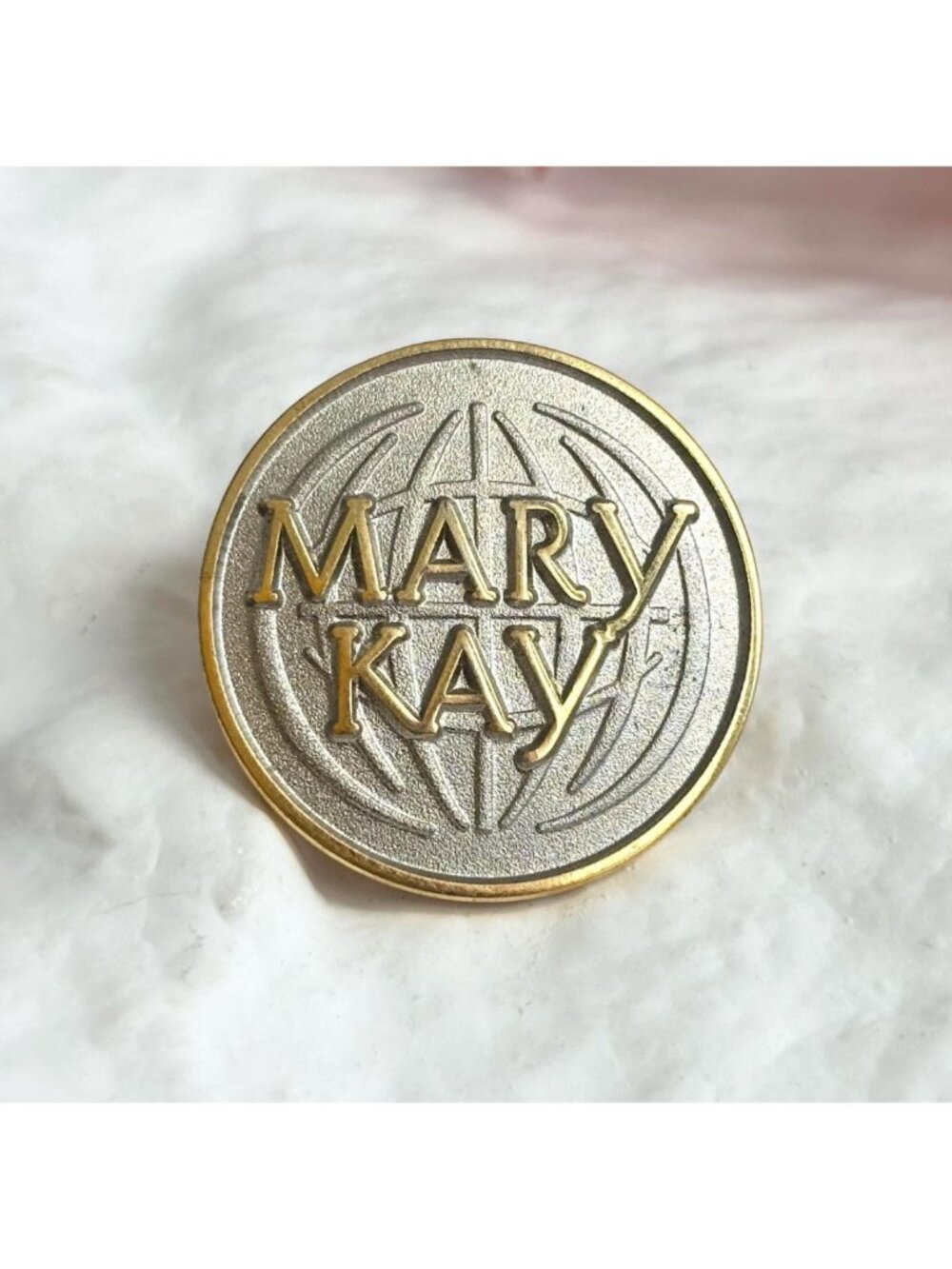 Mary Kay Silver & Gold Round Enameled Vintage Post Back Lapel Pin | Brooch